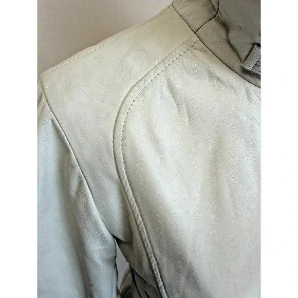 Premium Peruzzi White Leather Moto Jacket Womens Medium #1-0163 Italy - Picture 12 of 16